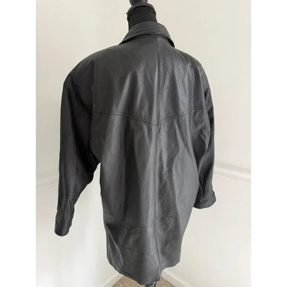 Vintage 90s Pelle Leather Jacket Mob Wife Aesthetic Black Soutache BlazerSz M